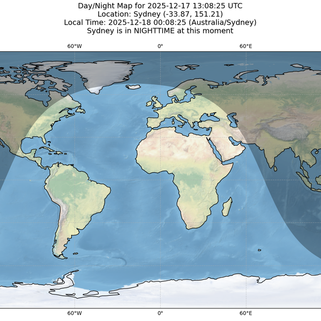 Image of: Visualizing Day and Night on Earth with Python (Real-Time World Map)